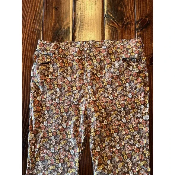 Hollister High Rise Flare Pants Mushroom Floral Hippie 60s 70s‎ Print Women's M - Picture 3 of 11